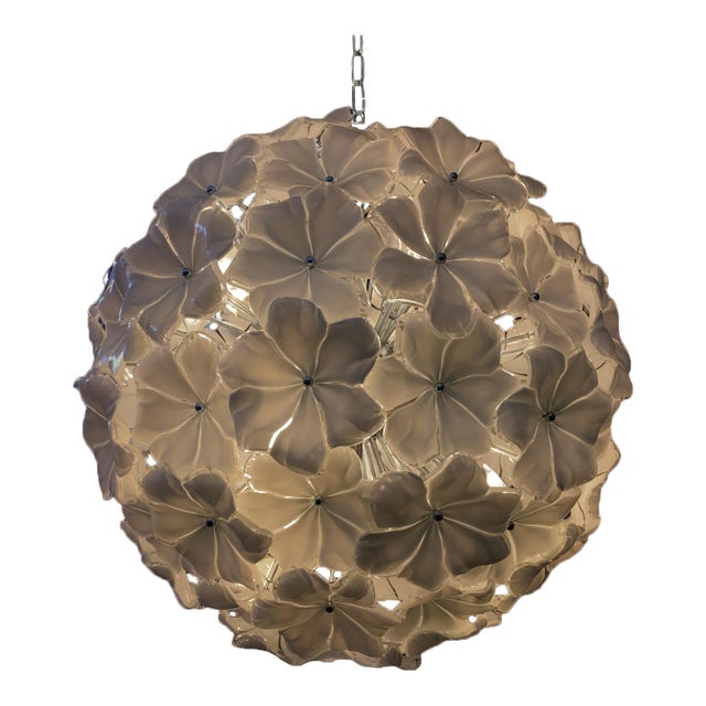 Venetian Beige Flowers Murano Glass Sputnik Chandelier For Sale