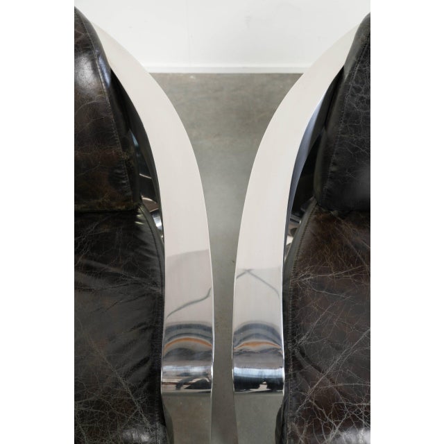 Black Industrial Black Cowhide Aviator Design Armchairs with Aluminium and Rivets, Set of 2 For Sale - Image 8 of 15