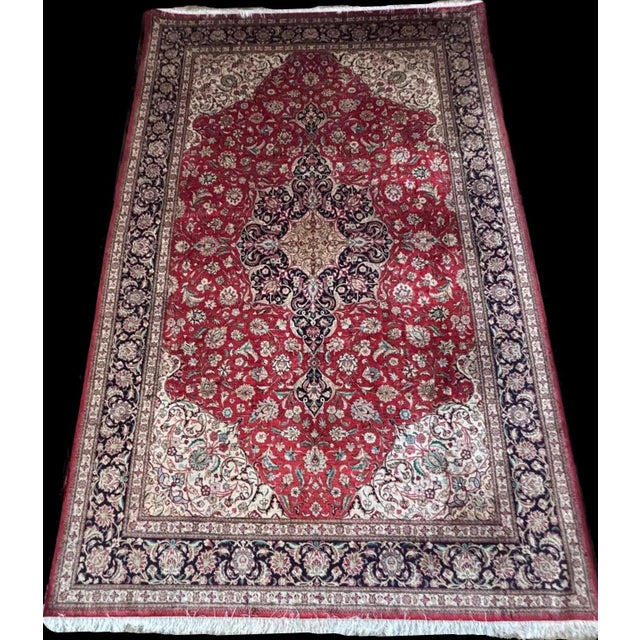 Vintage Hand-Knotted Qom Silk Oriental Rug, 1980s For Sale - Image 3 of 3