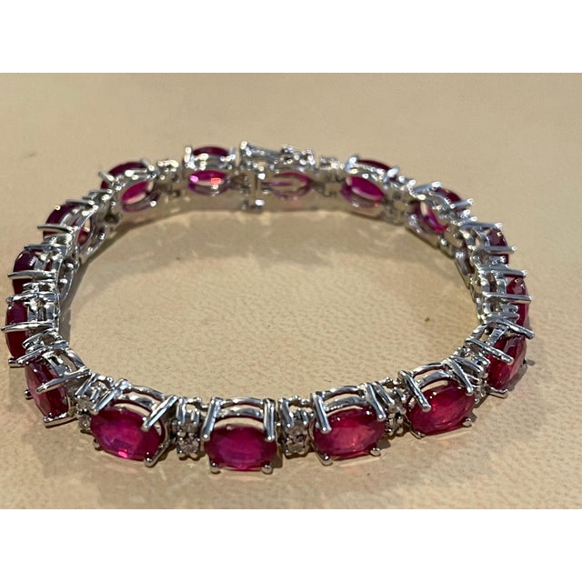 Early 21st Century 24 Carat Ruby & 1 Carat Diamond Affordable Tennis Bracelet 14 Karat White Gold For Sale - Image 5 of 18