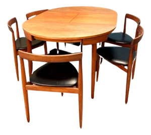 Vintage Roundette Dining Table and Chairs by Kaare Klint for Frem Røjle, 1950s, Set of 7