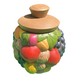 Vintage Ceramic Hand Painted Fruit Style Cookie Jar For Sale
