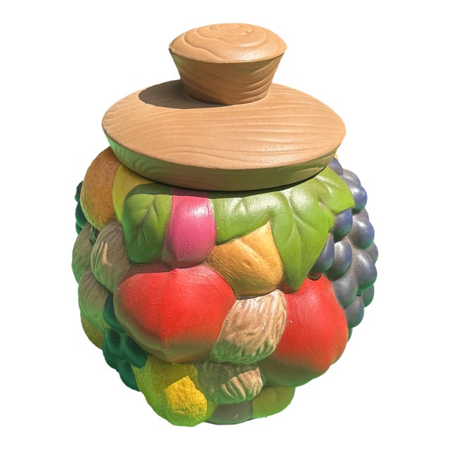Vintage Ceramic Hand Painted Fruit Style Cookie Jar For Sale