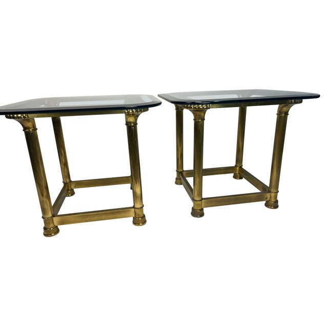 1950's Brass and Glass Side Tables with Shell Decoration - A Pair For Sale - Image 16 of 18