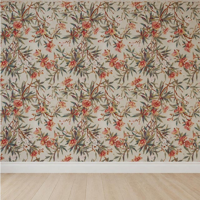 Contemporary Late 20th Century Deadstock Ralph Lauren Vinyl Wallpaper- Climbing Oleander in Cream For Sale - Image 3 of 17