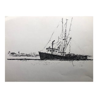 1970s Caribbean Shrimp Boat Drawing by Hayward Cirker For Sale