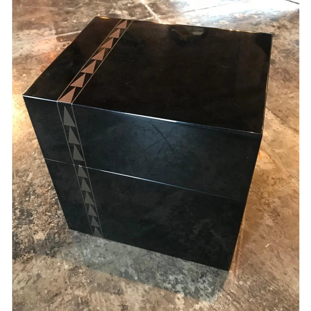 1940s Art Deco Black Lacquer Box With Metal Inlay For Sale - Image 4 of 13