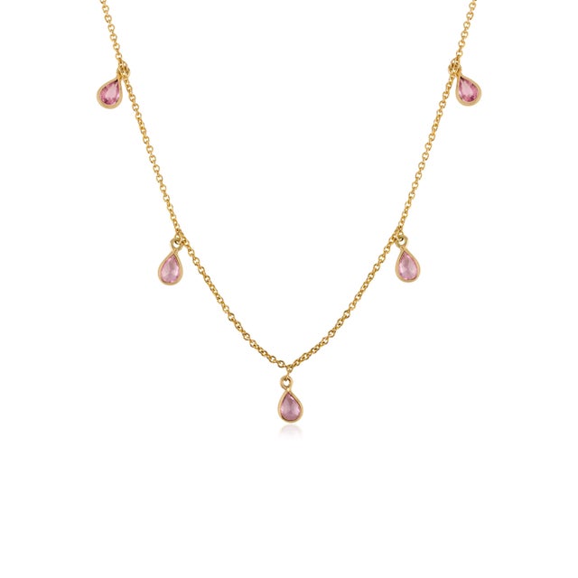 Art Deco Natural Pink Sapphire Charm Necklace in 14k Solid Gold Length 18 Inches For Sale - Image 3 of 11