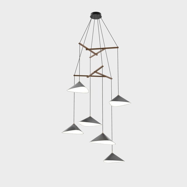 White Daniel Becker 'Emily Vertikal 6' Chandelier in Matte White/Oak for Moss Objects For Sale - Image 8 of 12