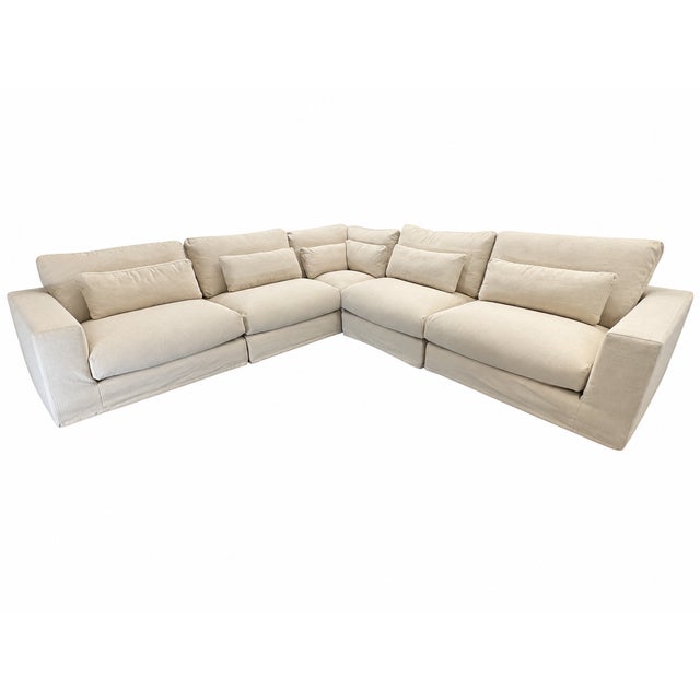 Rh Lugano Modular 5-Piece Sectional | Italy | Down-Feather | Performance Linen Weave – Sand | Customizable For Sale - Image 13 of 18