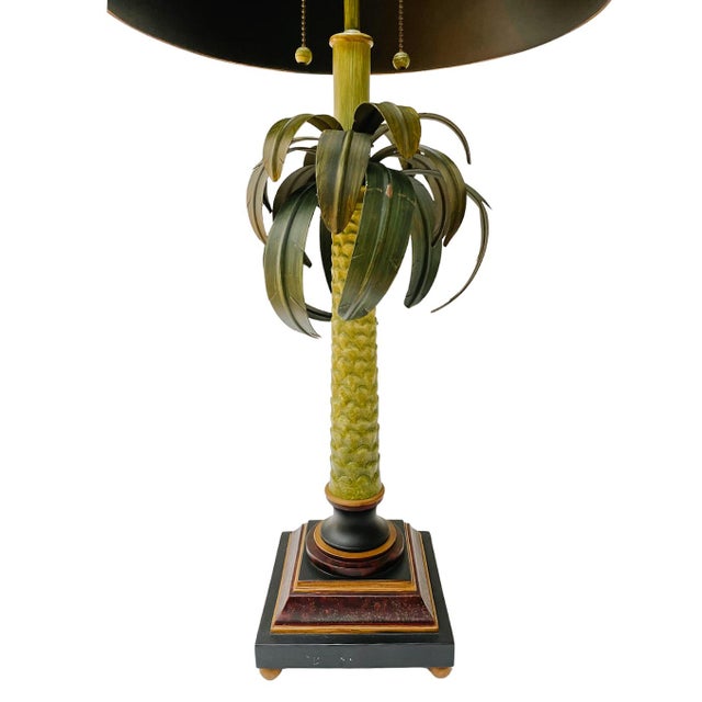 1980s Large Tole Palm Tree Table Lamp With Original Tole Shade by Decorative Crafts For Sale In San Diego - Image 6 of 12