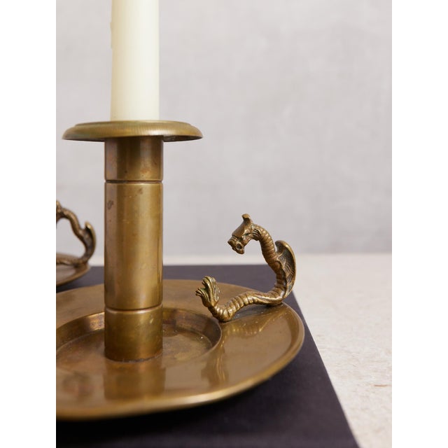 Mid-Century Modern Pair of Brass Dragon Candlesticks For Sale - Image 3 of 11