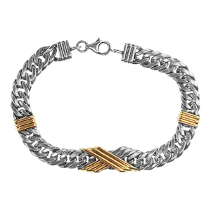 Late 20th Century Sterling Silver Link Bracelet With Goldy Bars