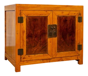 Large Chinese Antique Burl and Elm Wood Two-Toned Patina Cabinet with Doors