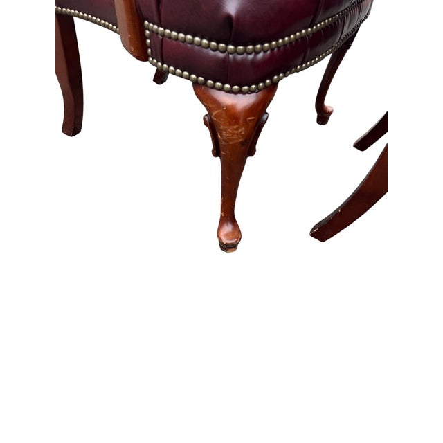 Late 20th Century Pair Red Chesterfield Tufted Leather Gooseneck Library Armchairs For Sale - Image 13 of 15
