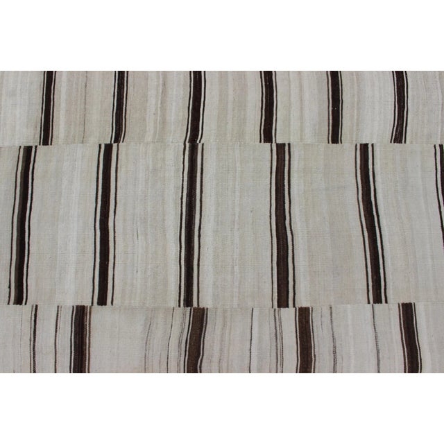 Brown Mid 20th Century Large Vintage Turkish Kilim Rug With Vertical Stripes in Cream and Brown Stripes For Sale - Image 8 of 13