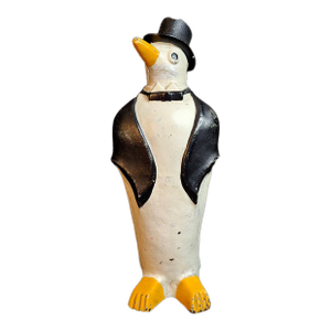 Antique Hubley #463 Cast Iron Dapper Penguin Top Hat Bow Tie Doorstop Circa 1930s