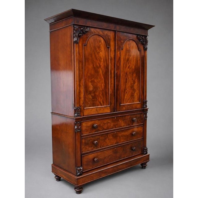 William IV Flame Mahogany Linen Press, 1830 For Sale - Image 3 of 9