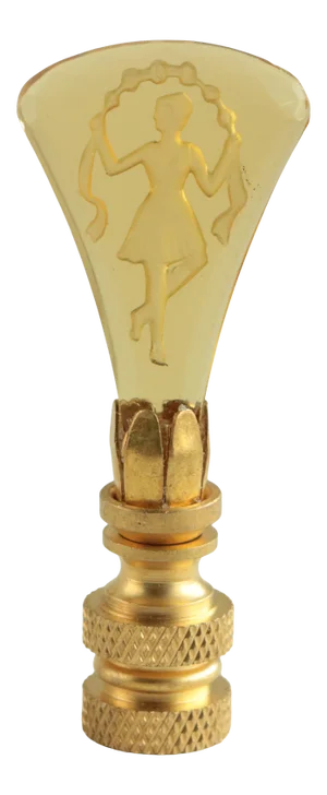 Bohemian Intaglio Glass Lamp Finial on Brass