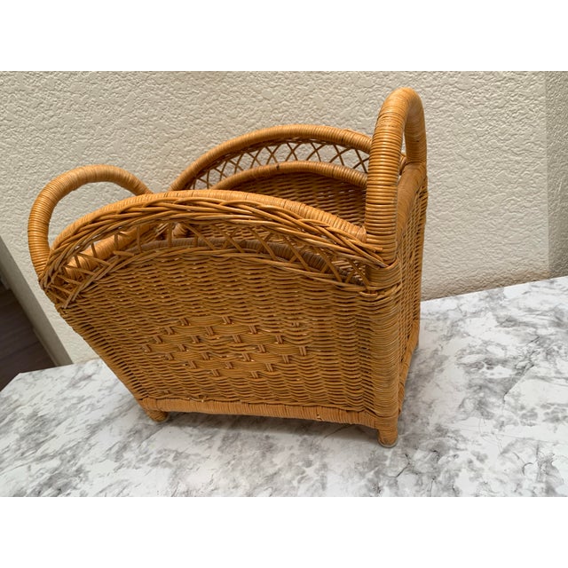 Vintage Wood Wicker Honey Toned Storage Basket For Sale - Image 10 of 10