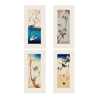 1970s Complete Suite of Pristine Hiroshige Handmade Ukiyo-E Woodblock Prints: Influential Bird & Flower Pillars - Set of 4 For Sale