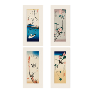 1970s Complete Suite of Pristine Hiroshige Handmade Ukiyo-E Woodblock Prints: Influential Bird & Flower Pillars - Set of 4