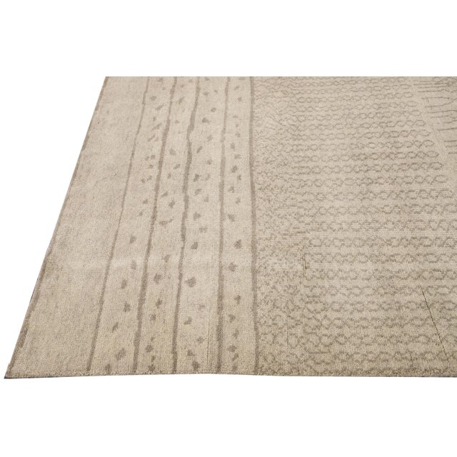 Modern Moroccan Style Handmade Designed Beige Wool Rug For Sale - Image 4 of 11