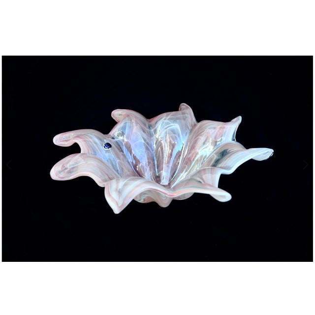 Stately Pink Italian Art Glass Centerpiece Bowl || LAVORAZIONE MURANO 18" Freeform Flower Shape Decorative Bowl Absolutely...