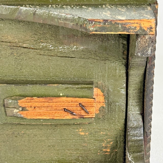 Vintage Painted Tramp / Folk Art Sewing Box With Large Pincushion Top & Red Heart Carving For Sale - Image 12 of 18