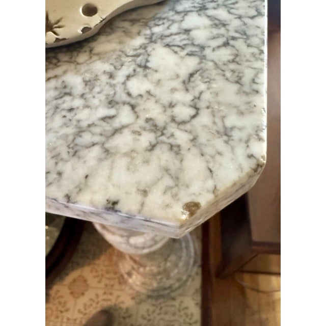 Stone Neoclassical Italian Carrara Marble Pedestal, 19th Century For Sale - Image 7 of 8