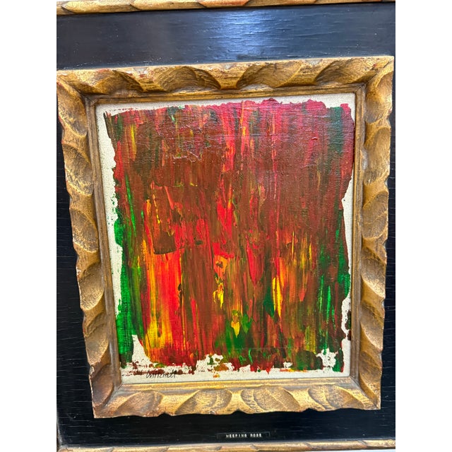 For your consideration, Vintage abstract oil painting on canvas titled "Weeping Rose," featuring vibrant vertical drips of...