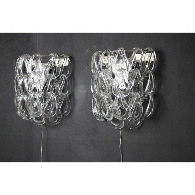 1970s Clear Murano Glass Wall Lights by Angelo Mangiarotti for Vistosi, 1970s, Set of 2 For Sale - Image 5 of 18