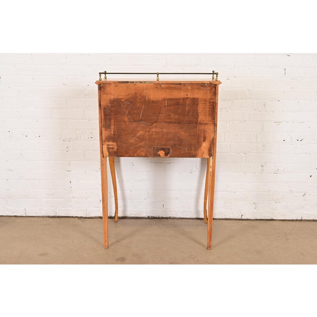 Baker Furniture Style Antique French Provincial Louis XV Birdseye Maple Drop Front Secretary Desk With Mounted Brass Ormolu, Circa 1890s For Sale - Image 16 of 18