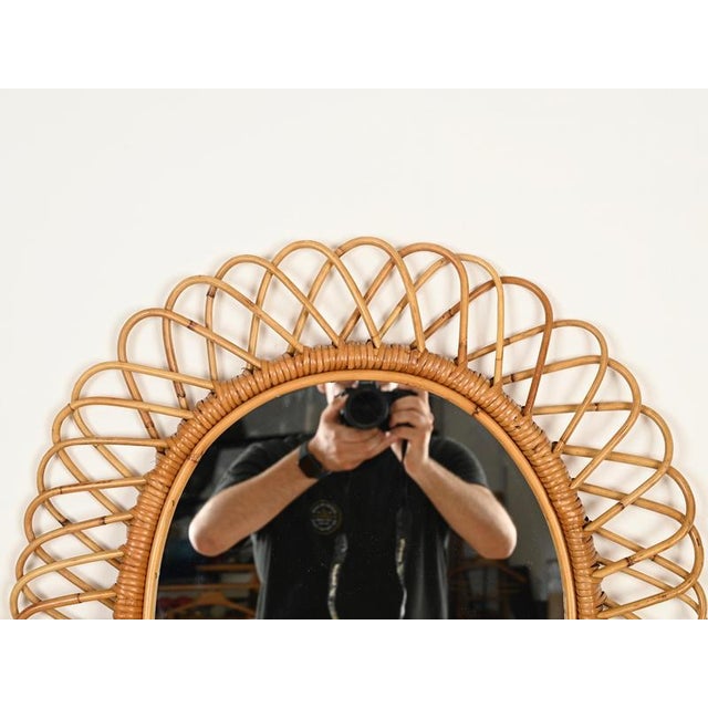 Wood Large Oval Mirror in Bamboo, Rattan and Wicker by Franco Albini, Italy, 1970s For Sale - Image 7 of 11
