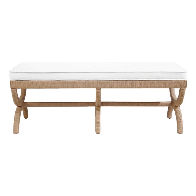 Matthew Izzo Home Xanadu Neoclassical Bench With Natural Rope and Performance Linen Cushion For Sale