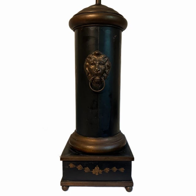 Early 19th Century French Lion Head Tole Tea Canister Lamp For Sale - Image 6 of 6
