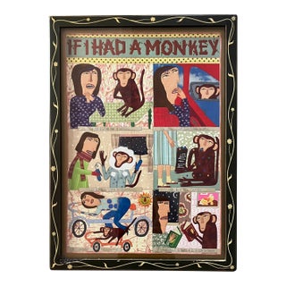 Original Framed Chris Antieau Embroidered Qulted “If I Had a Monkey" Retail $5k-6k For Sale