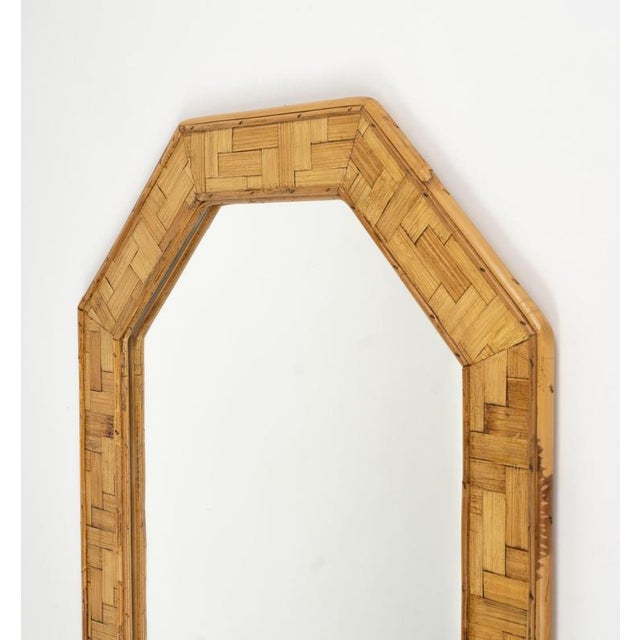 Mid-Century Wall Mirror Rattan and Bamboo Vivai Del Sud Style, Italy, 1970s For Sale - Image 10 of 12