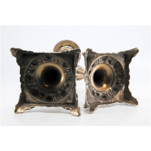 Silver Candlesticks with Turned Stems and Embossed Floral Motifs, Set of 2 For Sale - Image 6 of 12