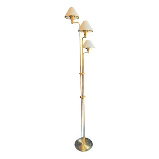 Vintage German Floor Lamp with Brass Frame and Three White Alabaster Shades from B&m Leuchten, 1990s For Sale