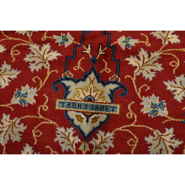 2000 - 2009 Kashan Rug 7’1” X 10’10” Red Wool Vintage Traditional Hand-Knotted Carpet For Sale - Image 5 of 14