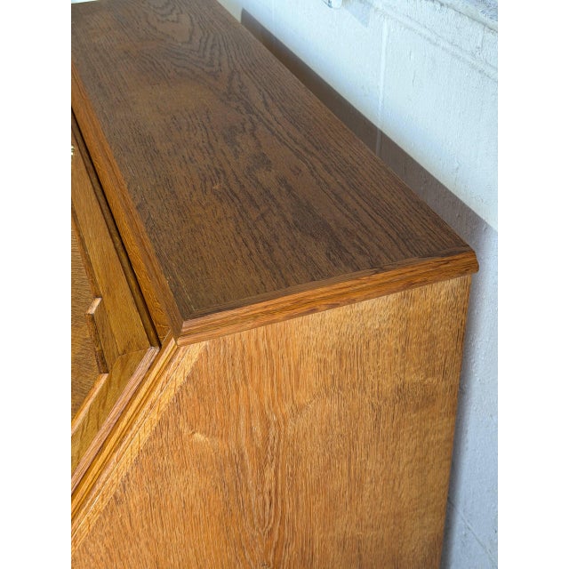 Oak Slant-Front Bureau Writing Desk With Storage Mid-Century Modern 1970s For Sale - Image 10 of 11