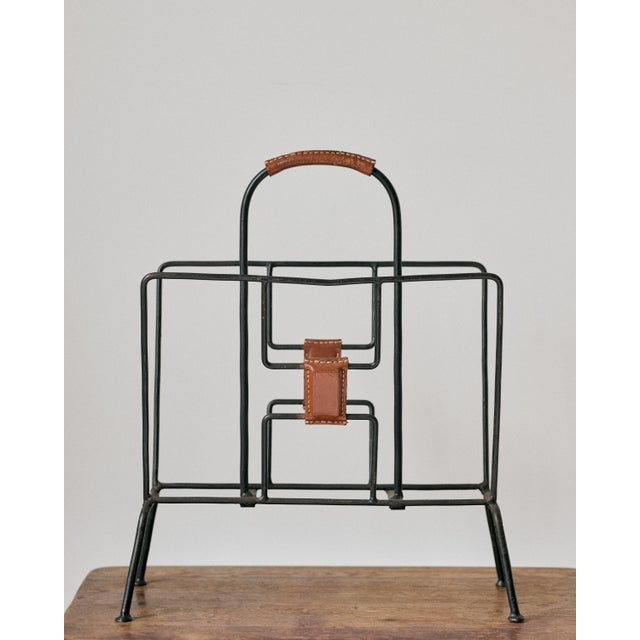 Vintage 1950s Black Metal Magazine Rack | Chairish