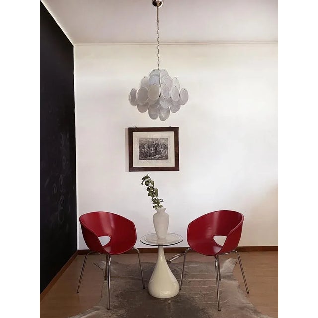 Vintage Italian Murano Chandelier with 36 White Disks, 1979 For Sale - Image 14 of 18