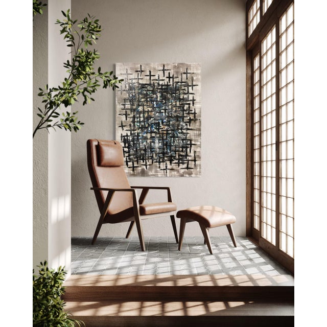 In Tribute, J. Kent Martin builds a rhythmic field of intersecting black forms layered over a neutral ground of taupe,...