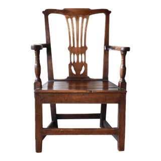 18th-Century Georgian Chippendale Oak Armchair For Sale
