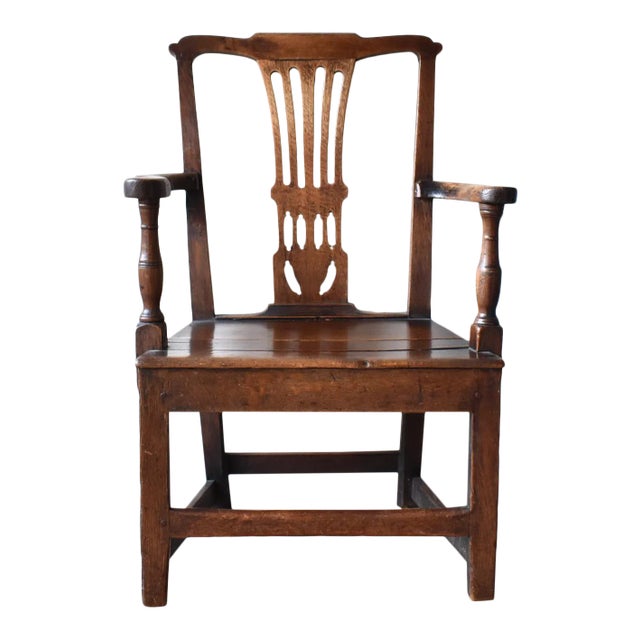 18th-Century Georgian Chippendale Oak Armchair For Sale