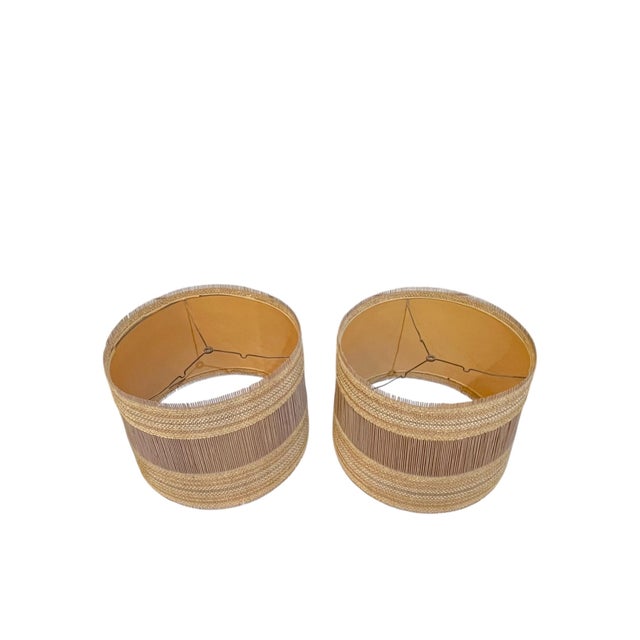 Mid-Century Modern Mid 20th Century Pair Maria Kipp Woven Wood and Fiber Lampshades For Sale - Image 3 of 11