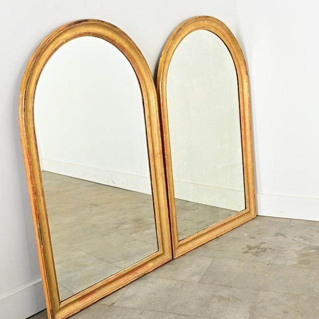 Wood French Pair of 19th Century Arched Gilt Mirrors For Sale - Image 7 of 12