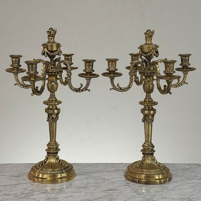 Mid 19th Century Pair of French Napoleon III Period Louis XVI Bronze Candelabra For Sale - Image 5 of 18